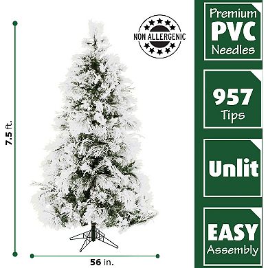 Fraser Farm Hill 7.5-ft. Flocked Snowy Pine Artificial Christmas Tree