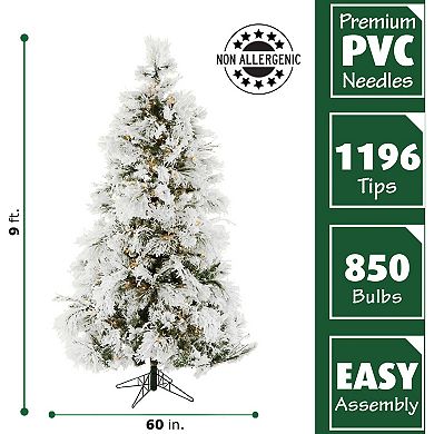 Fraser Farm Hill 9-ft. Flocked Snowy Pine Artificial Christmas Tree