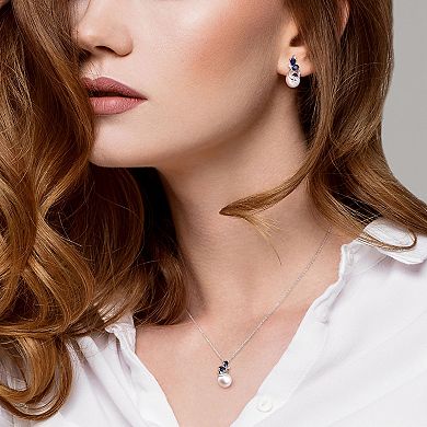 Stella Grace 10k White Gold Freshwater Cultured Pearl, Sapphire & 1/10 Carat T.W. Diamond Pendant & Earring Set
