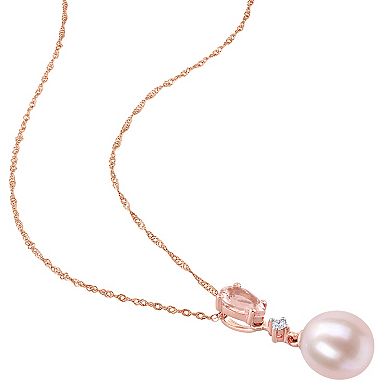 Stella Grace 10k Rose Gold Dyed Pink Freshwater Cultured Pearl, Morganite & Diamond Accent Drop Pendant & Earring Set