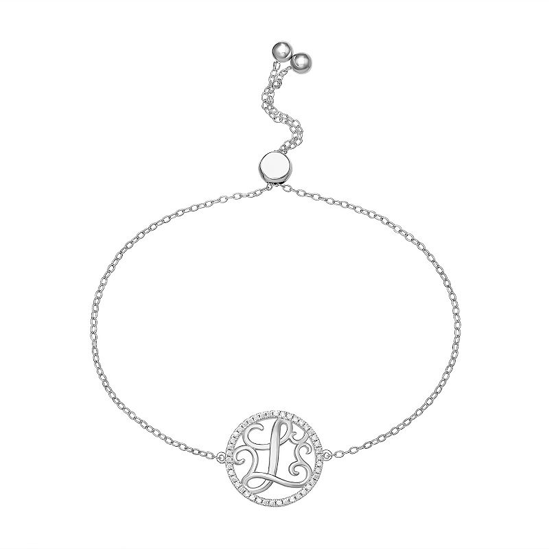 PRIMROSE Sterling Silver Cubic Zirconia Initial Cable Chain Bolo Bracelet,