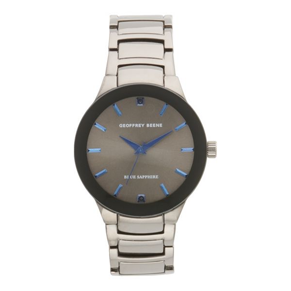 Geoffrey Beene Men's Gunmetal Tone Blue Sapphire Bracelet Watch