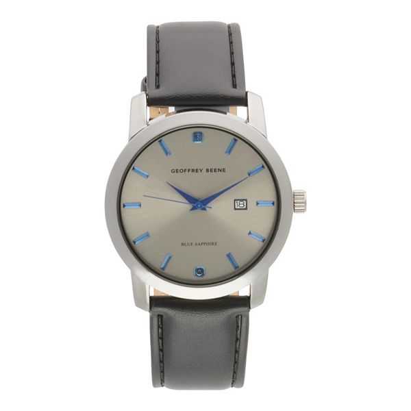 Geoffrey Beene Men's Gunmetal Tone Blue Sapphire Strap Watch
