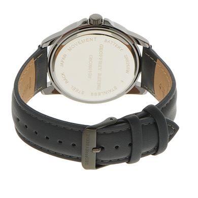 Geoffrey Beene Men's Gunmetal Tone Black Diamond Accent Leather Strap ...