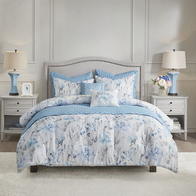 Madison Park Zayden Printed Seersucker Floral Comforter and Quilt Set Colle