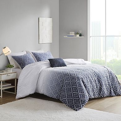 Intelligent Design Evelyn Ombre Printed Clipped Jacquard Comforter Set with Shams