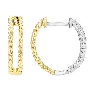 Boston Bay Diamonds Two Tone 14k Gold Over Silver 1/6 Carat T.W. Diamond Hoop Earrings