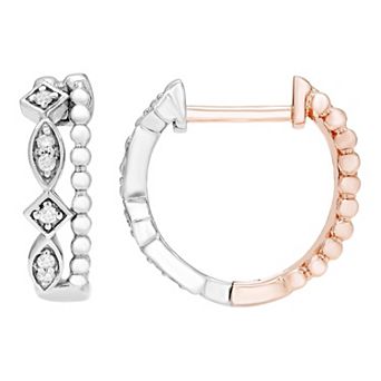 Boston Bay Diamonds Two Tone 14k Rose Gold Over Sterling Silver 1/6 Carat T.W. Diamond Hoop Earrings