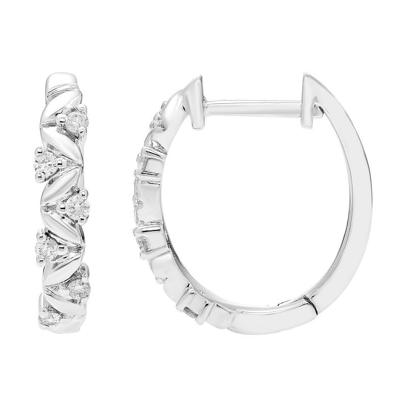 Boston Bay Diamonds Sterling Silver 1/8 Carat T.W. Diamond Hoop Earrings, W