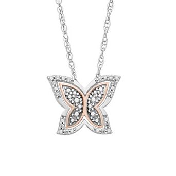 Boston Bay Diamonds 14k Rose Gold Over Silver Diamond Accent Butterfly Pendant Necklace Set of 2