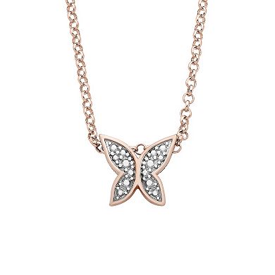 Boston Bay Diamonds 14k Rose Gold Over Silver Diamond Accent Butterfly Pendant Necklace Set of 2