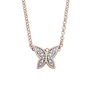 Boston Bay Diamonds 14k Rose Gold Over Silver Diamond Accent Butterfly Pendant Necklace Set of 2