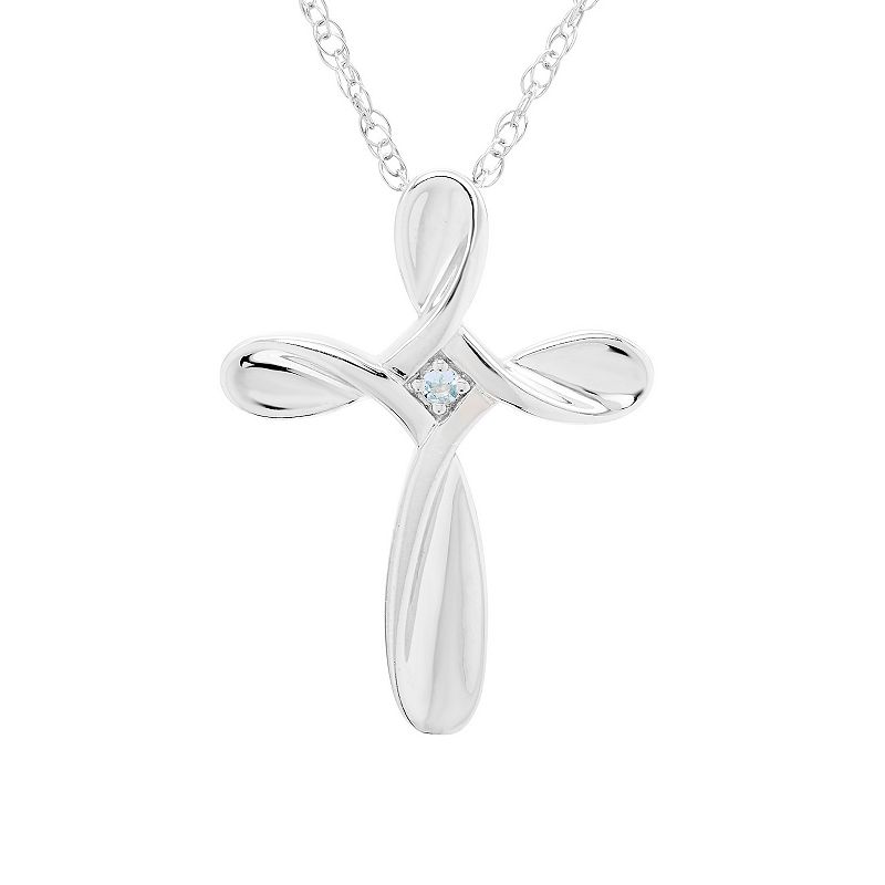 Boston Bay Diamonds Sterling Silver Aquamarine Cross Pendant Necklace, Wom