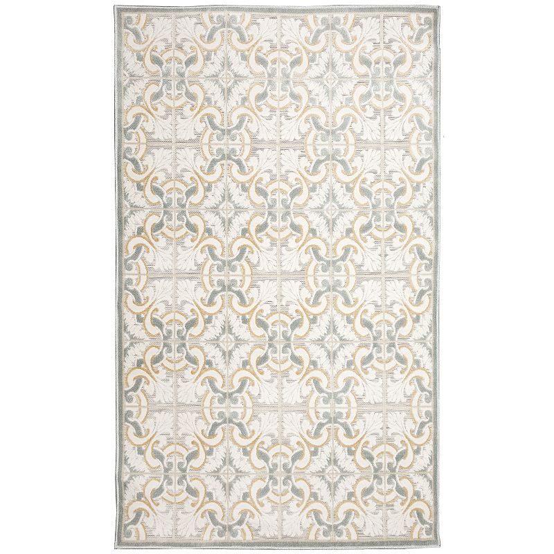 Liora Manne Canyon Floral Tile Indoor/Outdoor Square Rug, White, 5X7.5 Ft