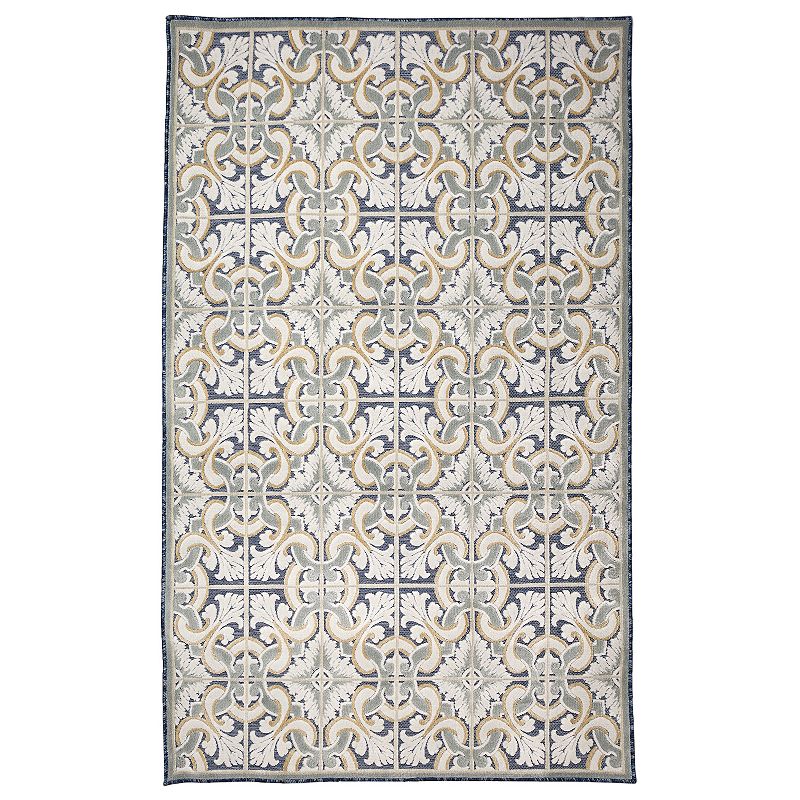 Liora Manne Canyon Floral Tile Indoor/Outdoor Square Rug, Blue, 6.5X9.5 Ft