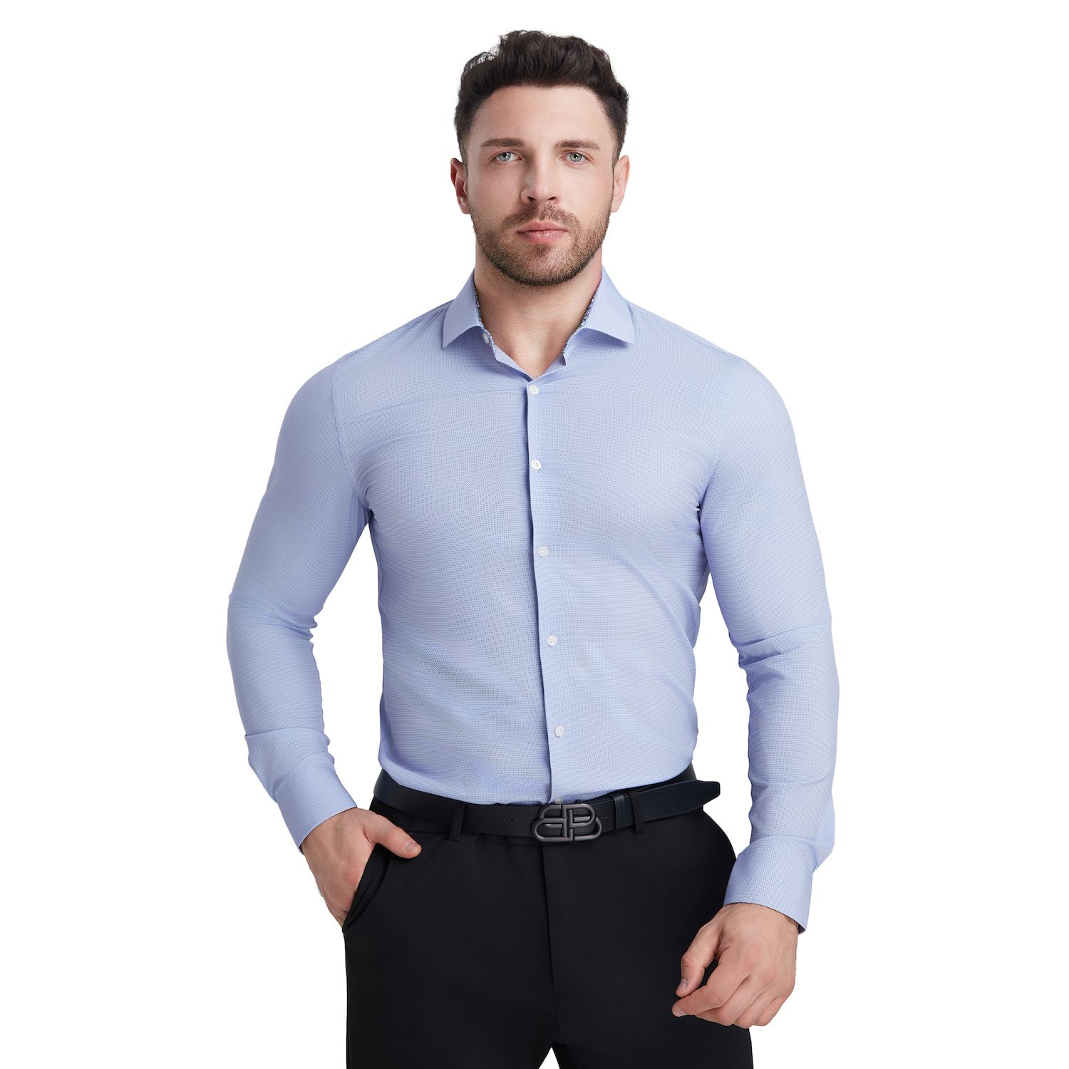Men's Bespoke Slim-Fit Wrinkle Free Performance Dress Shirt, Size: XL-34/35, Purple Micro
