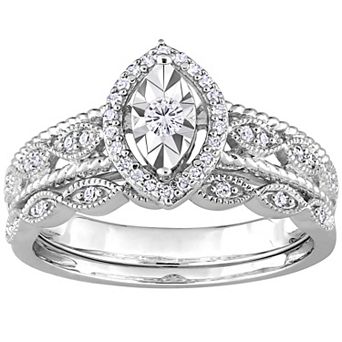 Stella Grace Sterling Silver 1/5 Carat T.W. Diamond Marquise Halo Engagement Ring Set