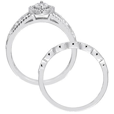 Stella Grace Sterling Silver 1/5 Carat T.W. Diamond Marquise Halo Engagement Ring Set