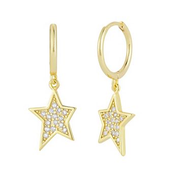 Sunkissed Sterling Star Cubic Zirconia Hoop Drop Earrings