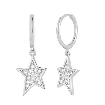 Sunkissed Sterling Star Cubic Zirconia Hoop Drop Earrings