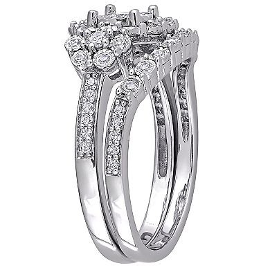 Stella Grace Sterling Silver 1/2 Carat T.W. Diamond Halo Engagement Ring Set