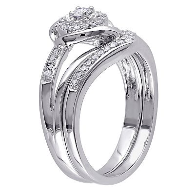 Stella Grace Sterling Silver 1/4 Carat T.W. Diamond Halo Twist Engagement  Ring Set