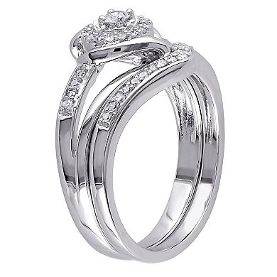 Stella Grace Sterling Silver 1/4 Carat T.W. Diamond Halo Twist Engagement Ring Set