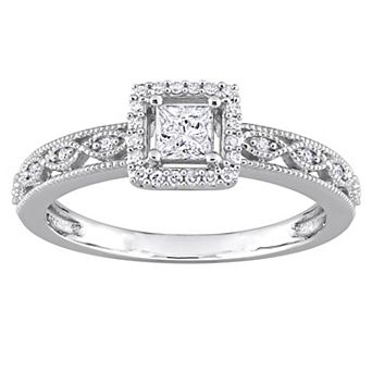 Stella Grace 10k White Gold 3/8 Carat T.W. Diamond Square Halo Engagement Ring