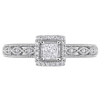 Stella Grace 10k White Gold 3/8 Carat T.W. Diamond Square Halo Engagement Ring