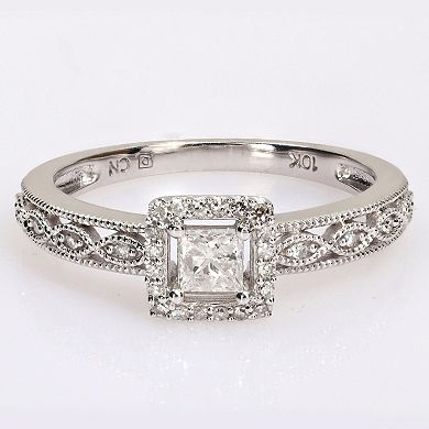 Stella Grace 10k White Gold 3/8 Carat T.W. Diamond Square Halo Engagement Ring