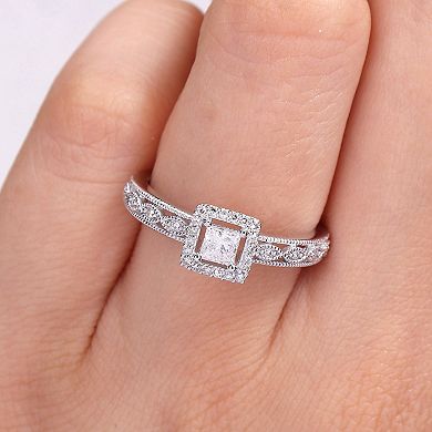 Stella Grace 10k White Gold 3/8 Carat T.W. Diamond Square Halo Engagement Ring