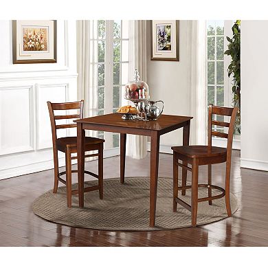 International Concepts Espresso Dining Table & Emily Counter Stool 3-piece Set