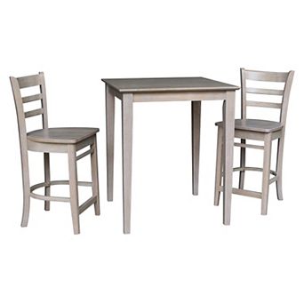International Concepts Washed Gray Dining Table & Emily Counter Stool 3 pc Set