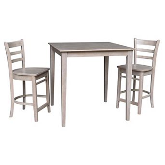 International Concepts Gray Taupe Dining Table & Emily Counter Stool 3 pc Set