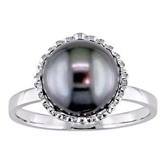 Stella Grace 14k White Gold Tahitian Cultured Pearl & 1/4 Carat T.W. Diamond Ring