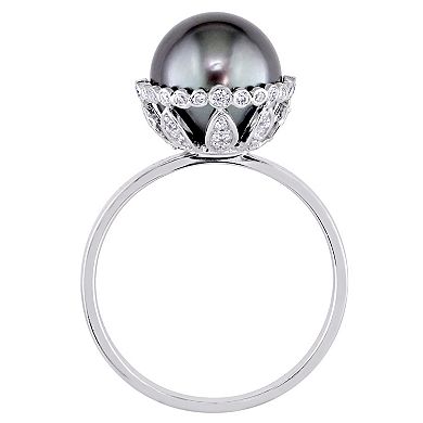 Stella Grace 14k White Gold Tahitian Cultured Pearl & 1/4 Carat T.W. Diamond Ring