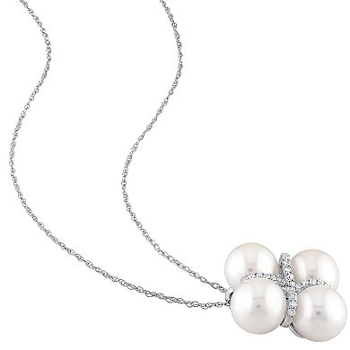 Stella Grace 10k White Gold Freshwater Cultured Pearl & 1/7 Carat T.W. Diamond Necklace