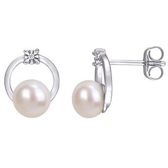 Stella Grace 10k White Gold Freshwater Cultured Pearl & Diamond Accent Circle Stud Earrings