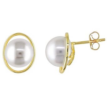 Stella Grace 10k Gold Freshwater Cultured Pearl Oval Stud Earrings