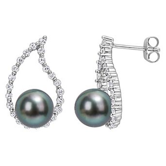 Stella Grace 10k White Gold Tahitian Cultured Pearl & White Sapphire Teardrop Earrings