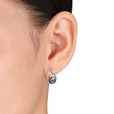 Stella Grace 10k White Gold Tahitian Cultured Pearl & White Sapphire Teardrop Earrings