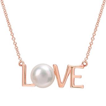 Stella Grace 10k Rose Gold Freshwater Cultured Pearl "Love" Necklace
