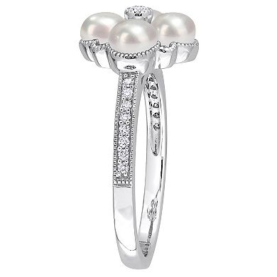 Stella Grace 14k White Gold Freshwater Cultured Pearl & 1/6 Carat T.W. Diamond Cluster Ring