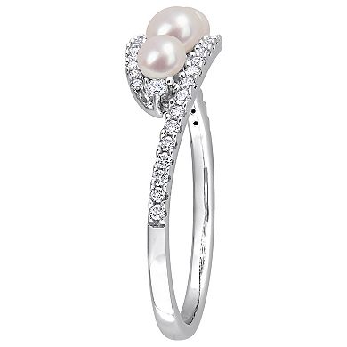 Stella Grace 14k White Gold Freshwater Cultured Pearl & 1/5 Carat T.W. Diamond Bypass Ring