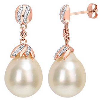Stella Grace 14k Rose Gold South Sea Cultured Pearl & 1/7 Carat T.W. Diamond Drop Earrings