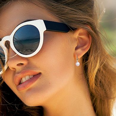 Stella Grace 14k Two-Tone Gold Freshwater Cultured Pearl & 1/10 Carat T.W. Diamond Hoop Drop Earrings