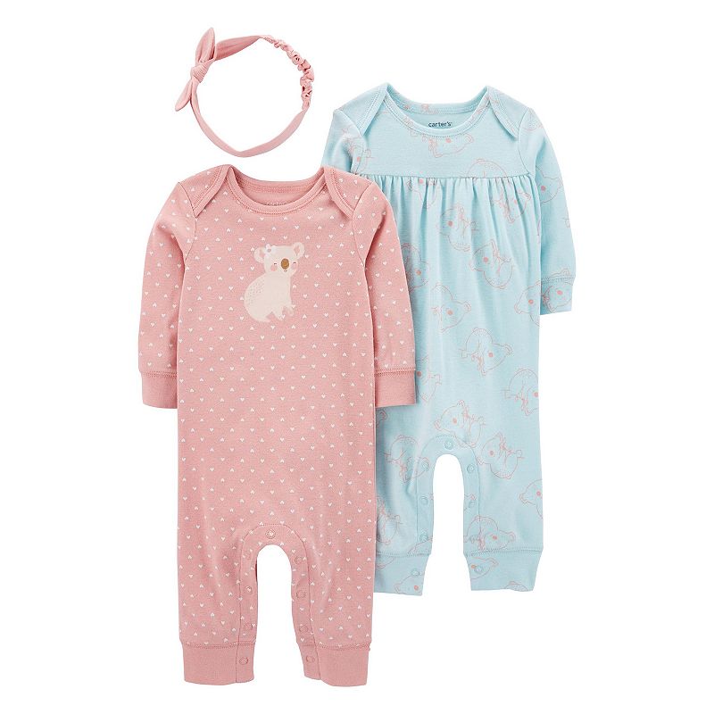 Baby Girl Carters 3-Piece Jumpsuits & Headwrap Set, Infant Girls, Size: N
