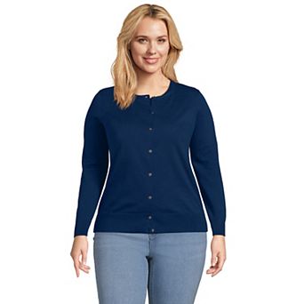 Plus Size Lands' End Fine Gauge Cotton Cardigan Sweater