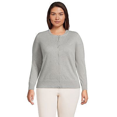 Plus Size Lands' End Fine Gauge Cotton Cardigan Sweater