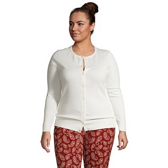 Plus Size Lands' End Fine Gauge Cotton Cardigan Sweater